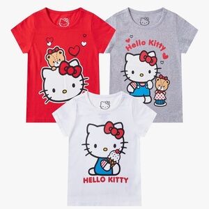 NWT Hello Kitty Girls 3-Pack T-Shirts Size 6 Red Grey White Sanrio
